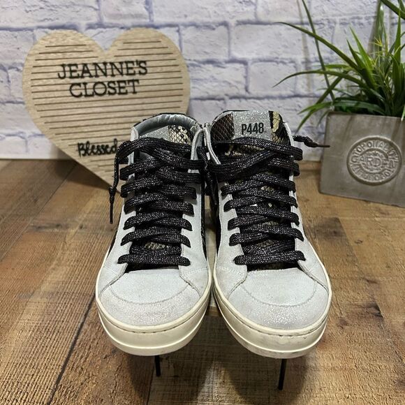P448 Skate Snakeskin Print High Top Sneaker in Python Brown Size 38 - Picture 8 of 15